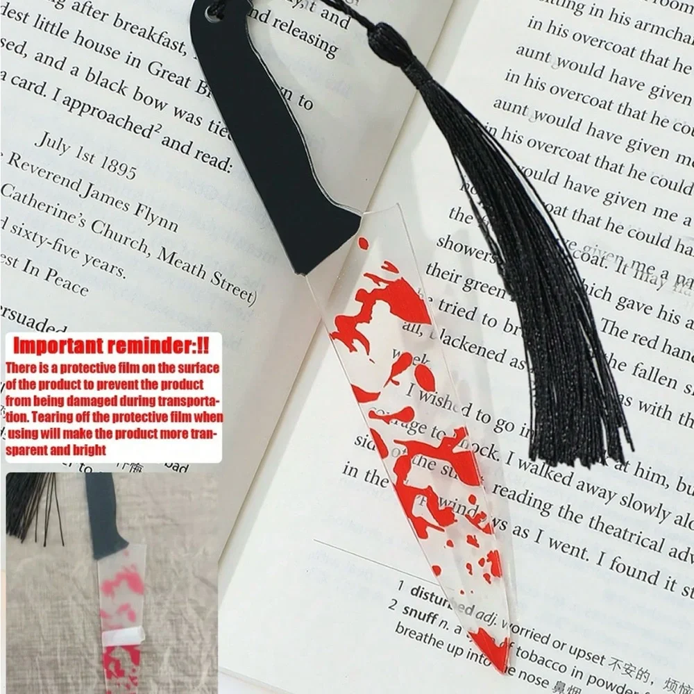 Bloody Acrylic Knife Bookmark Black Tassel Halloween Books